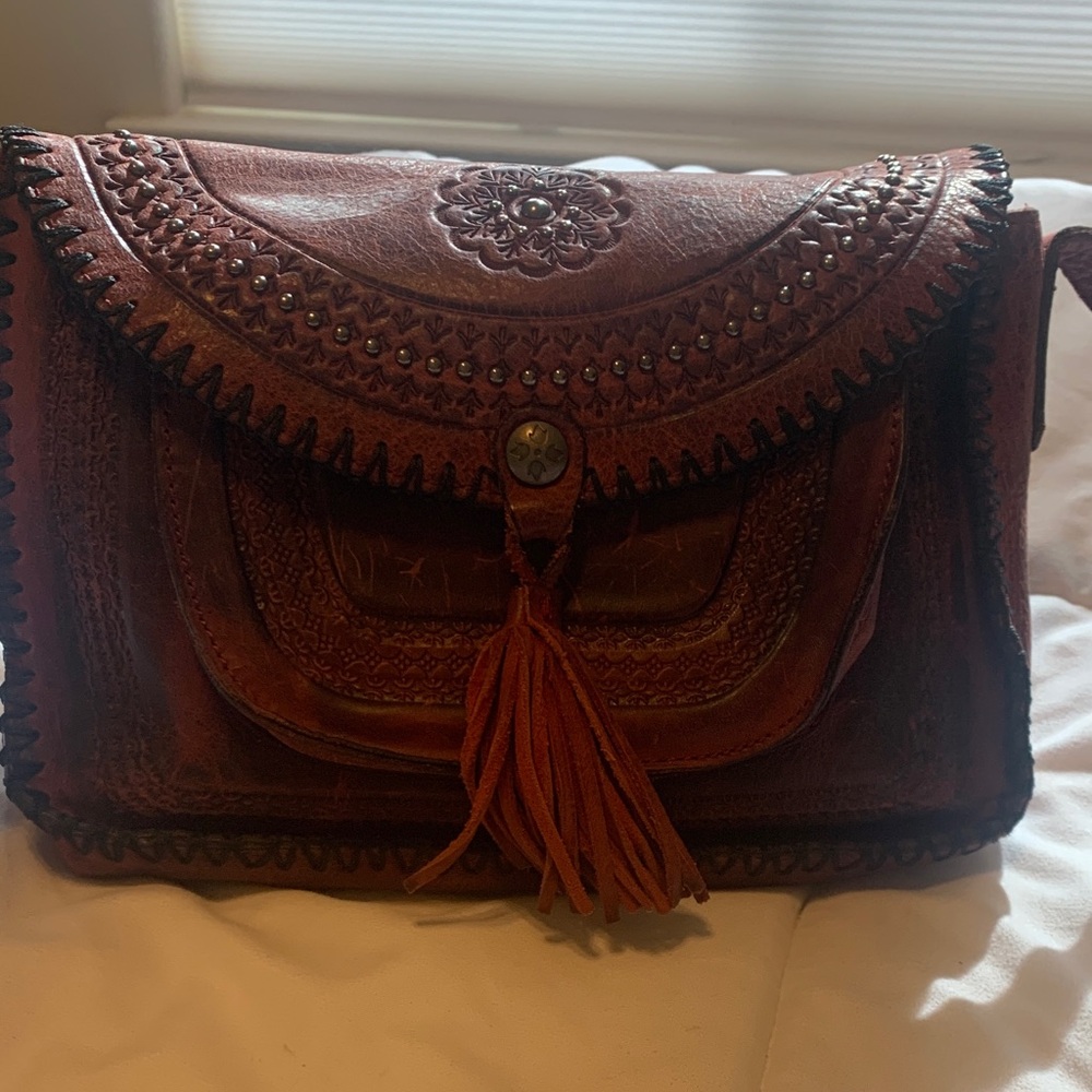 Patricia Nash Rich Red and Black Leather Crossbody Bag